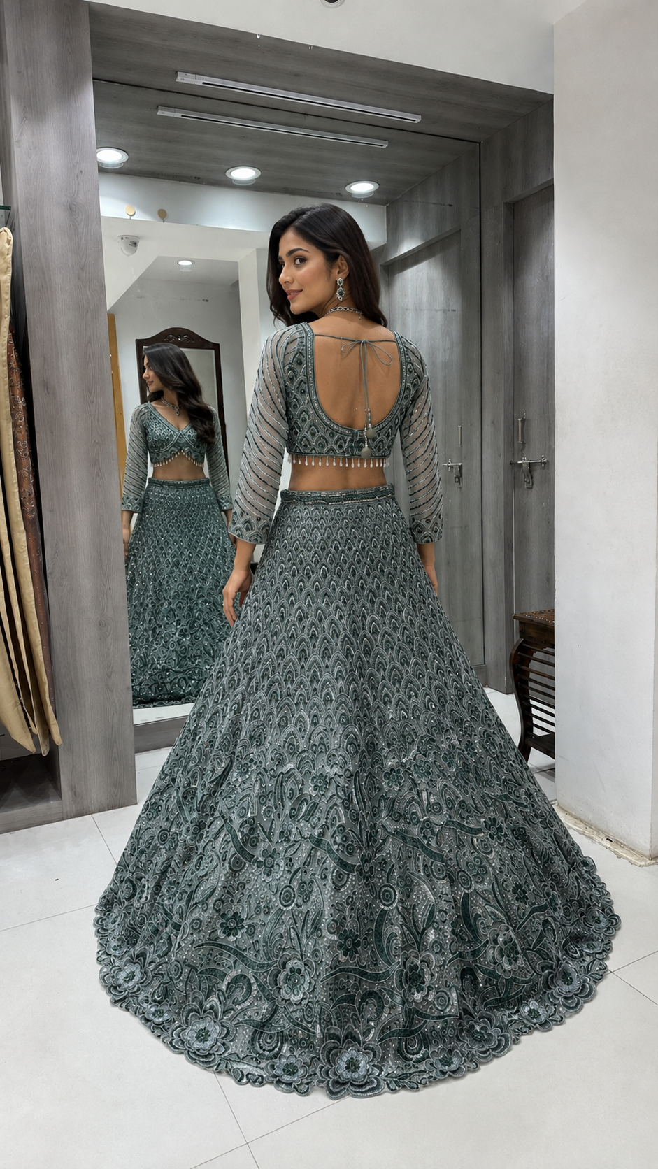 Teal Blue Green Crop Top Lehenga