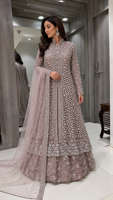 Mauve Pink Long Koti Sharara