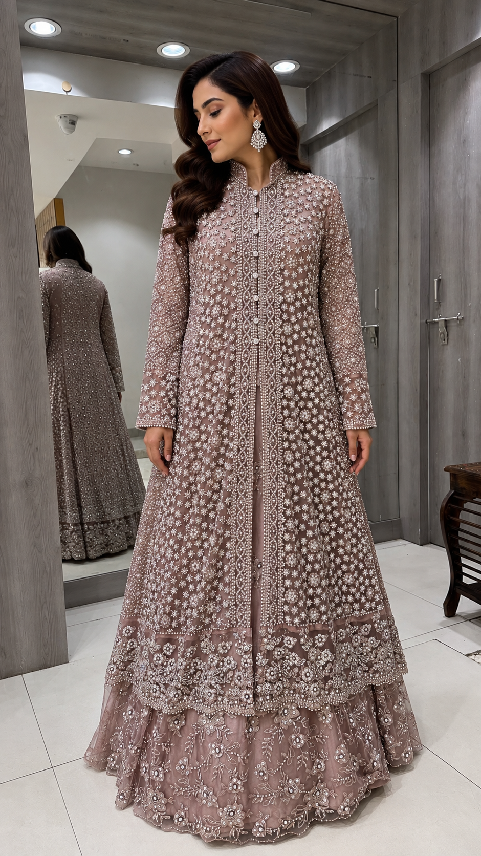 Mauve Pink Long Koti Sharara