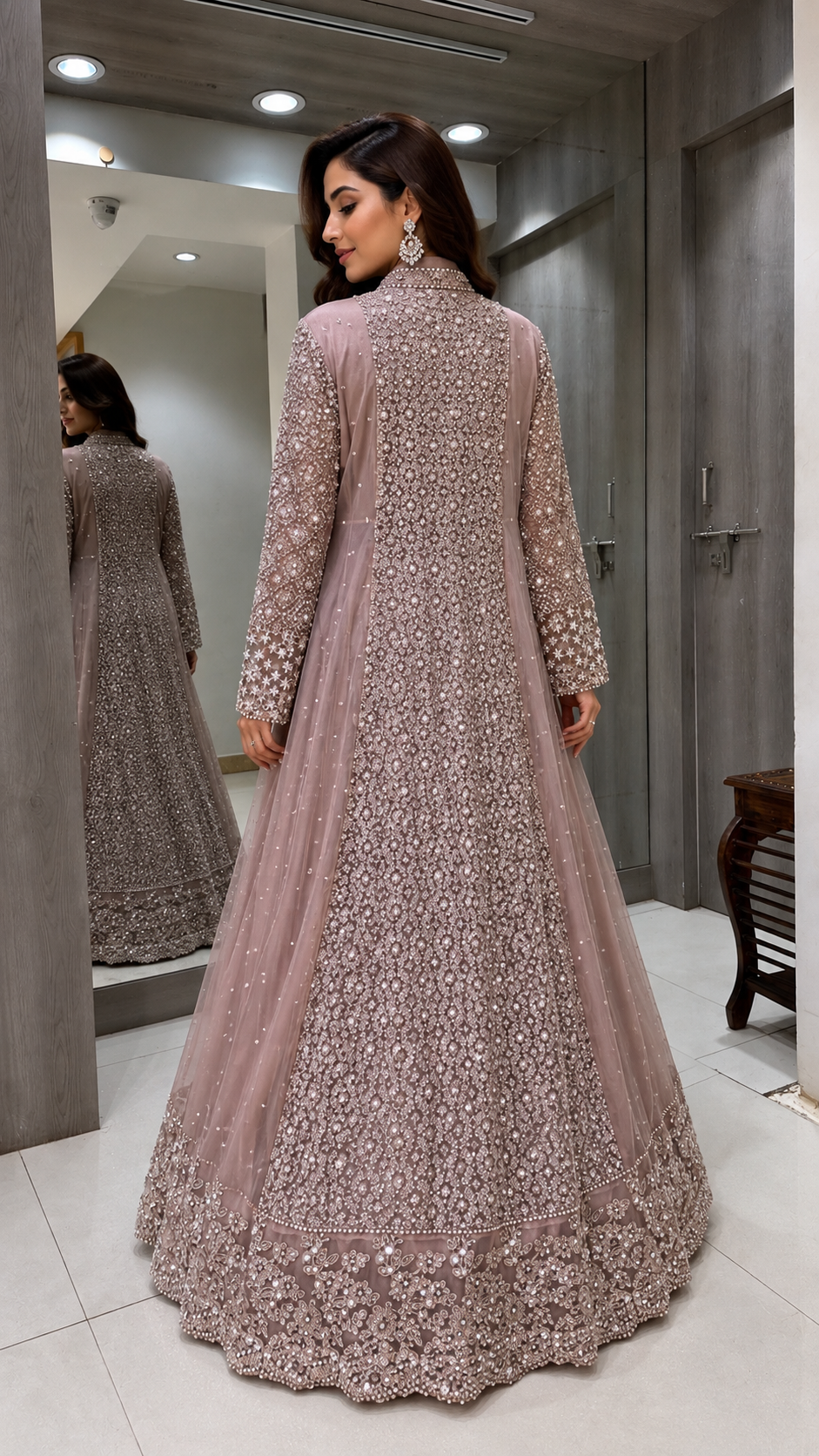 Mauve Pink Long Koti Sharara