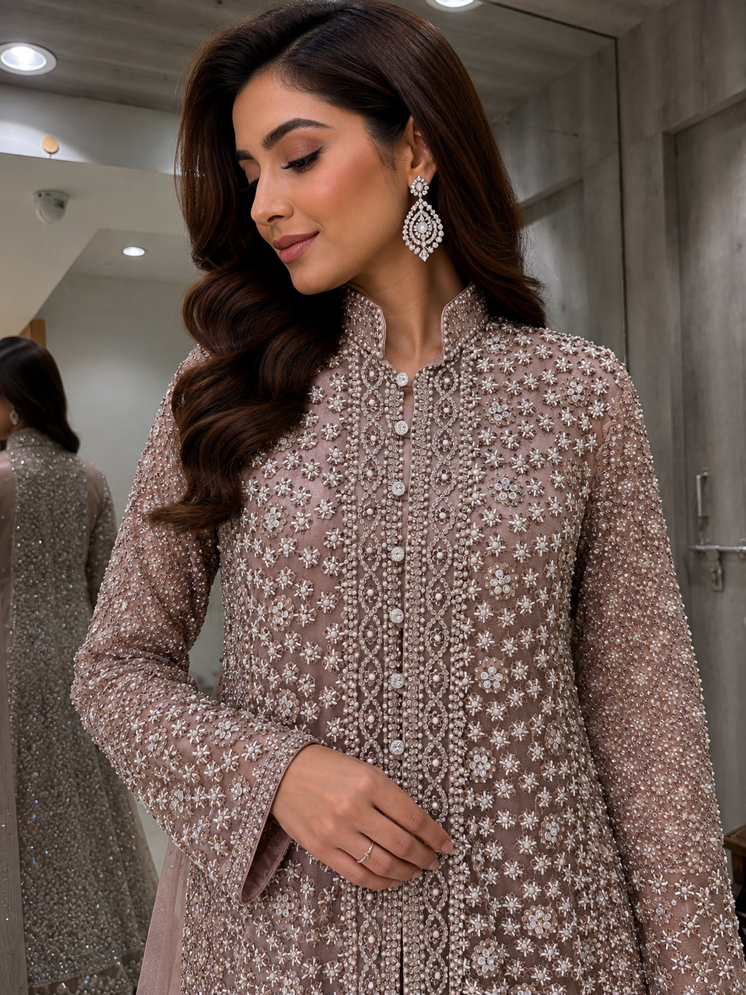 Mauve Pink Long Koti Sharara