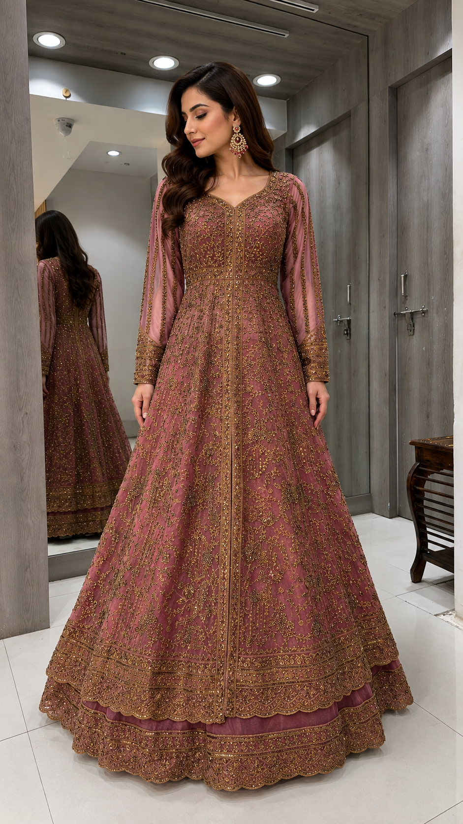 Dusty Rose Pink Anarkali Gown