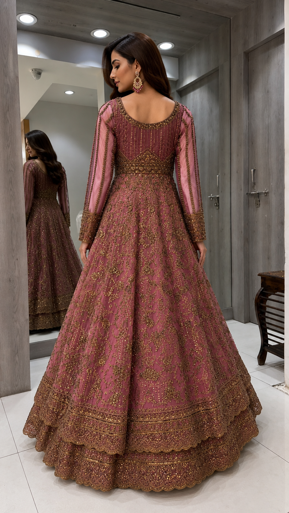 Dusty Rose Pink Anarkali Gown