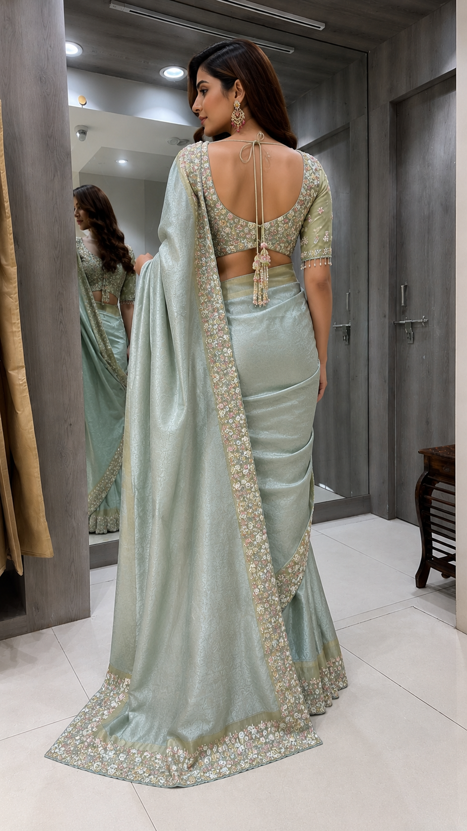 Cyan Blue Tissue Silk Saree