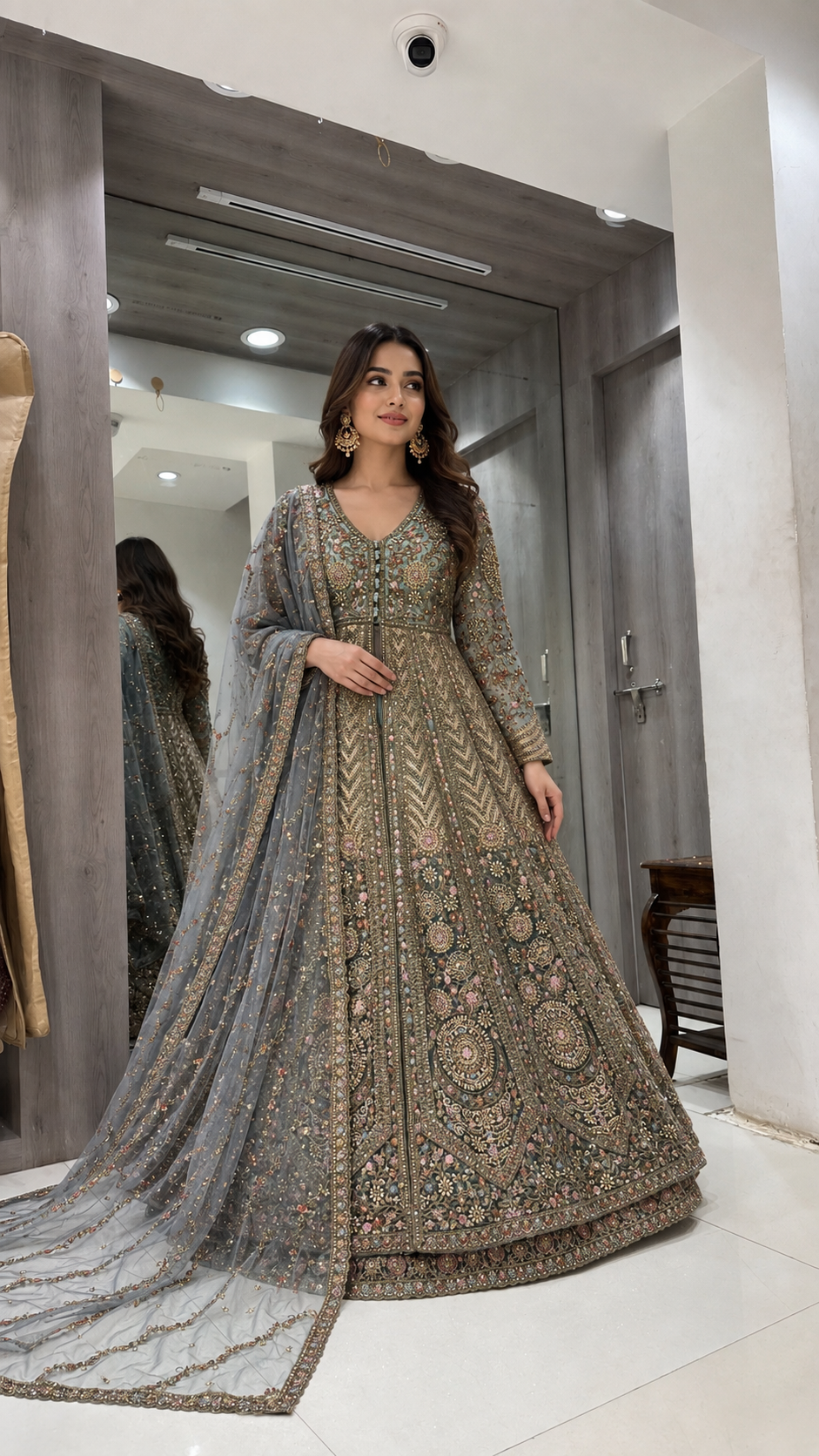 Olive Green Long Koti Sharara