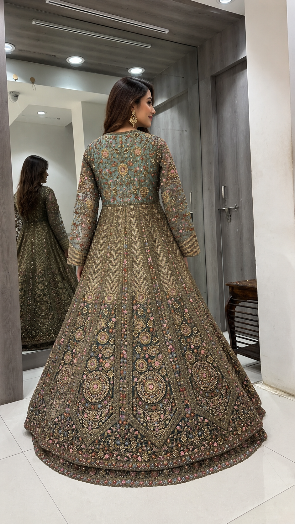 Olive Green Long Koti Sharara