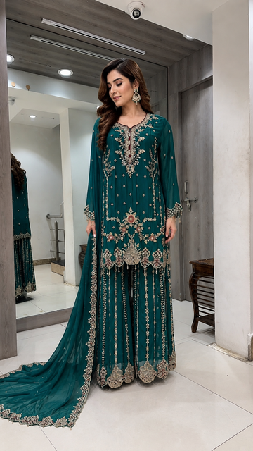 TEAL GREEN STRAIGHT SHIRT PALAZZO