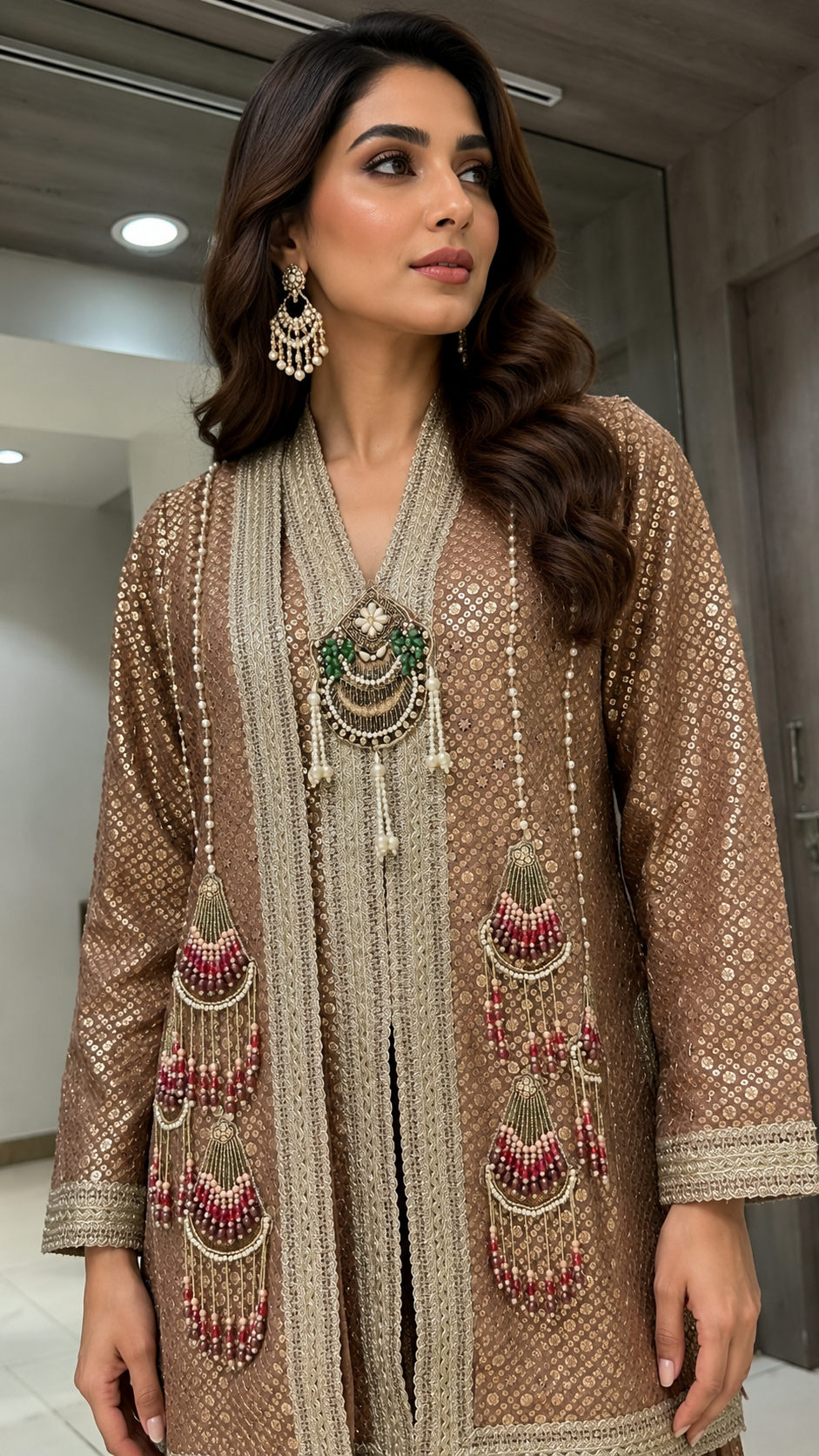 Beige & Brown Indowestern