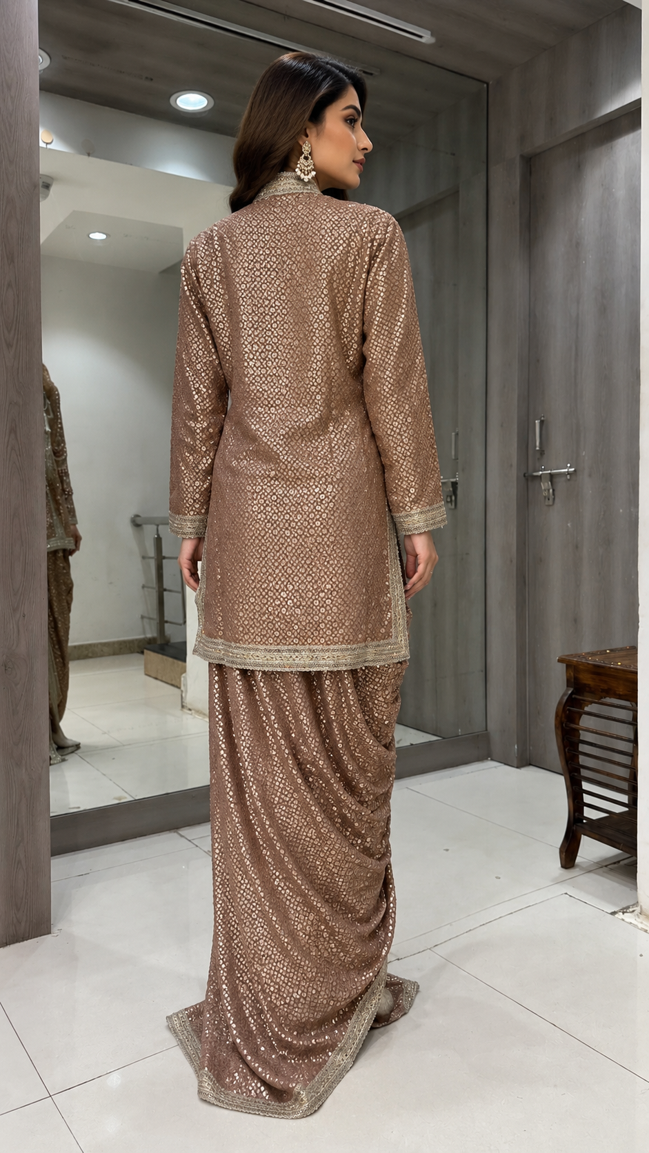 Beige & Brown Indowestern