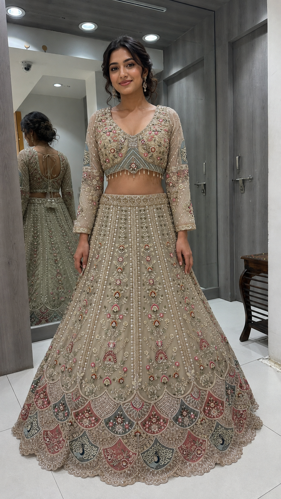 Warm Champagne Beige Crop Top Lehenga