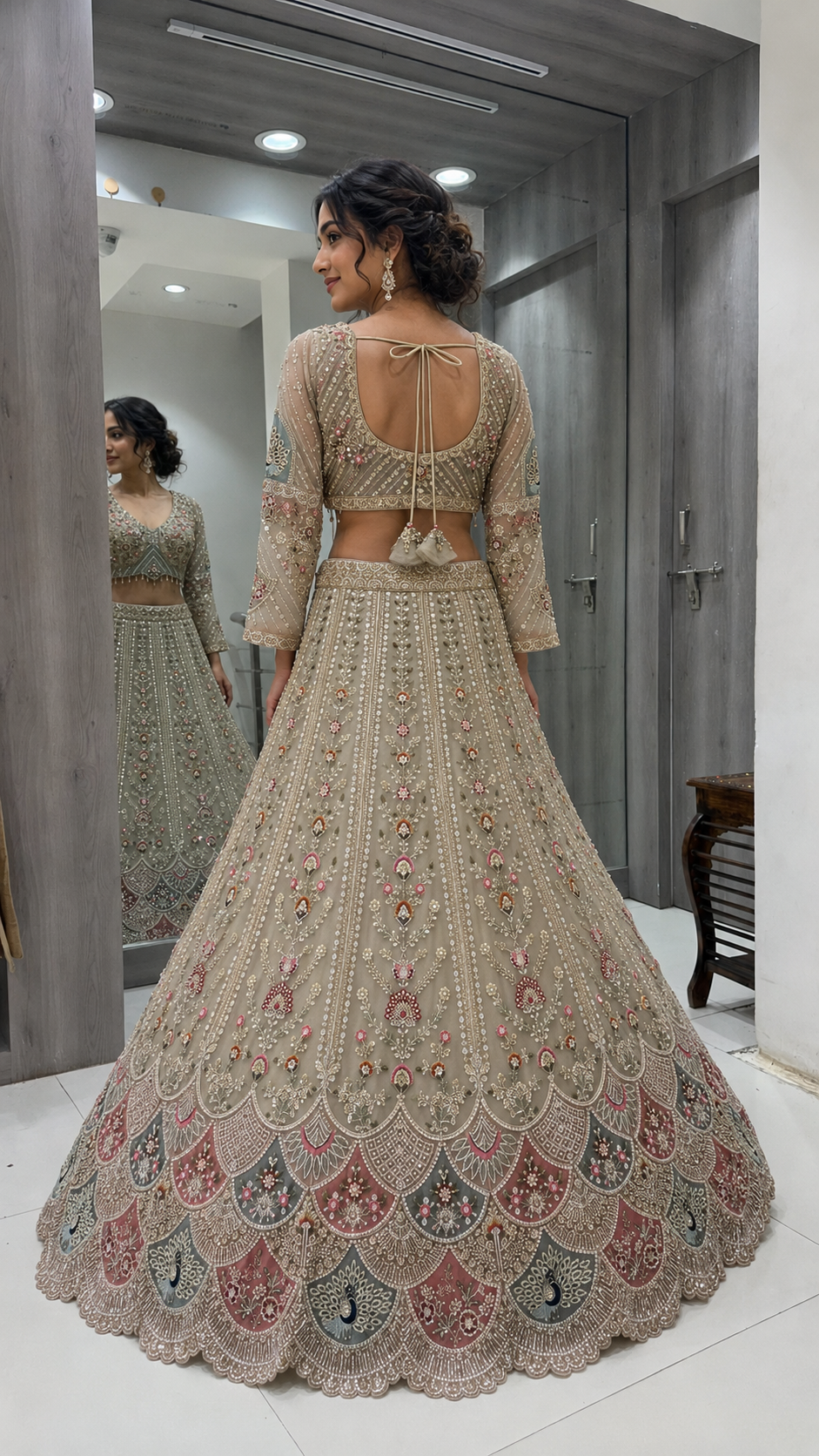 Warm Champagne Beige Crop Top Lehenga