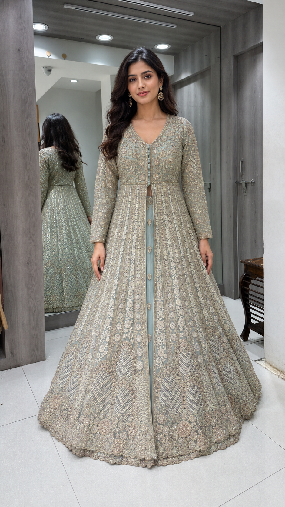 Mint Blue Long Koti Sharara