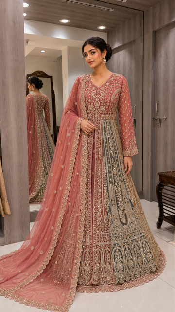 Blush Pink Long Koti Sharara