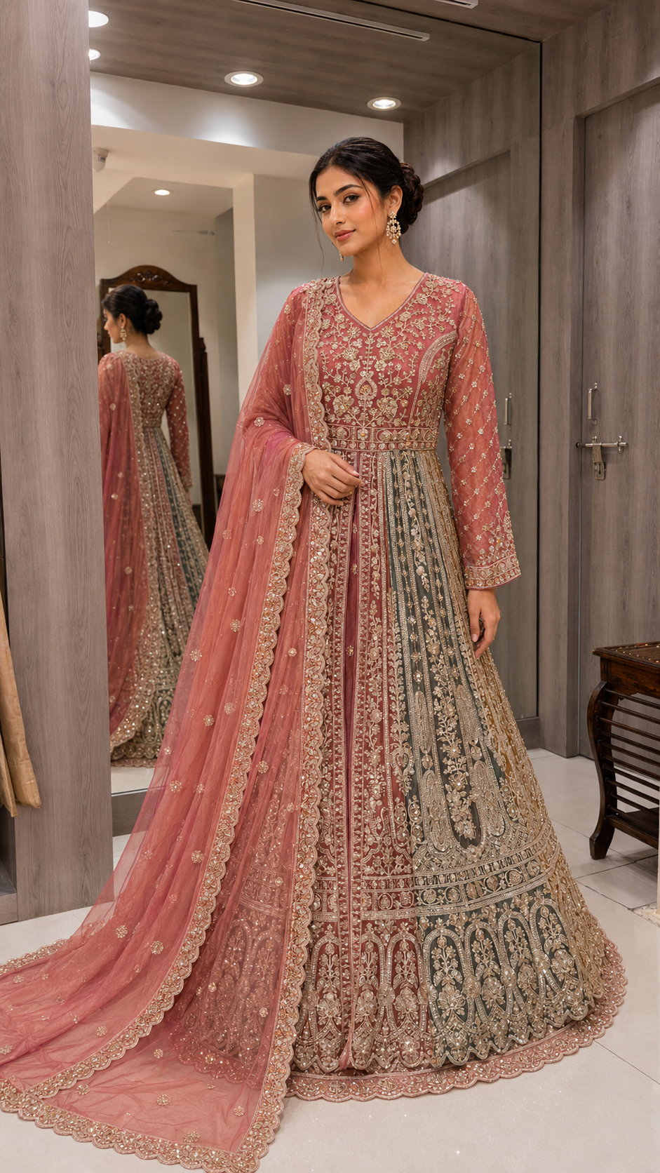 Blush Pink Long Koti Sharara