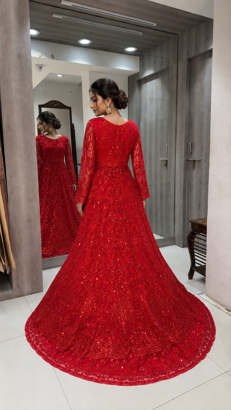 Crimson Red Long Koti Sharara
