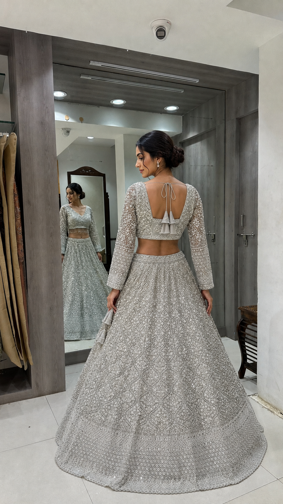 Silver Grey Crop Top Lehenga