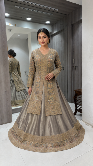 Taupe Gold Indowestern Sharara
