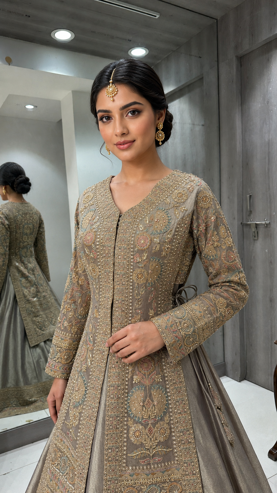 Taupe Gold Indowestern Sharara