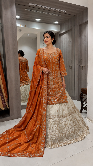 Elegant Rust-Orange Bridal Lehenga
