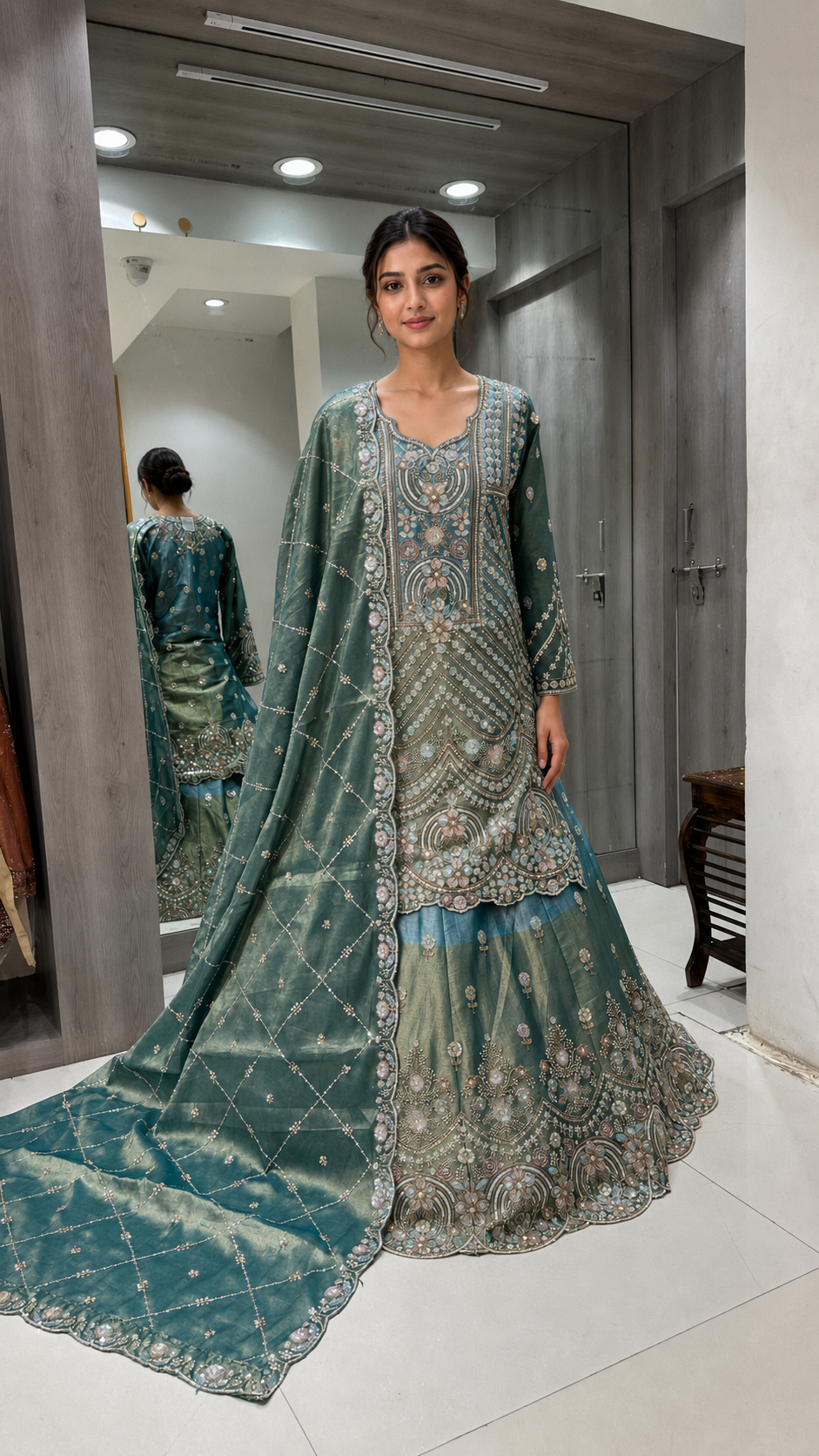 Elegant Teal Bridal Lehenga