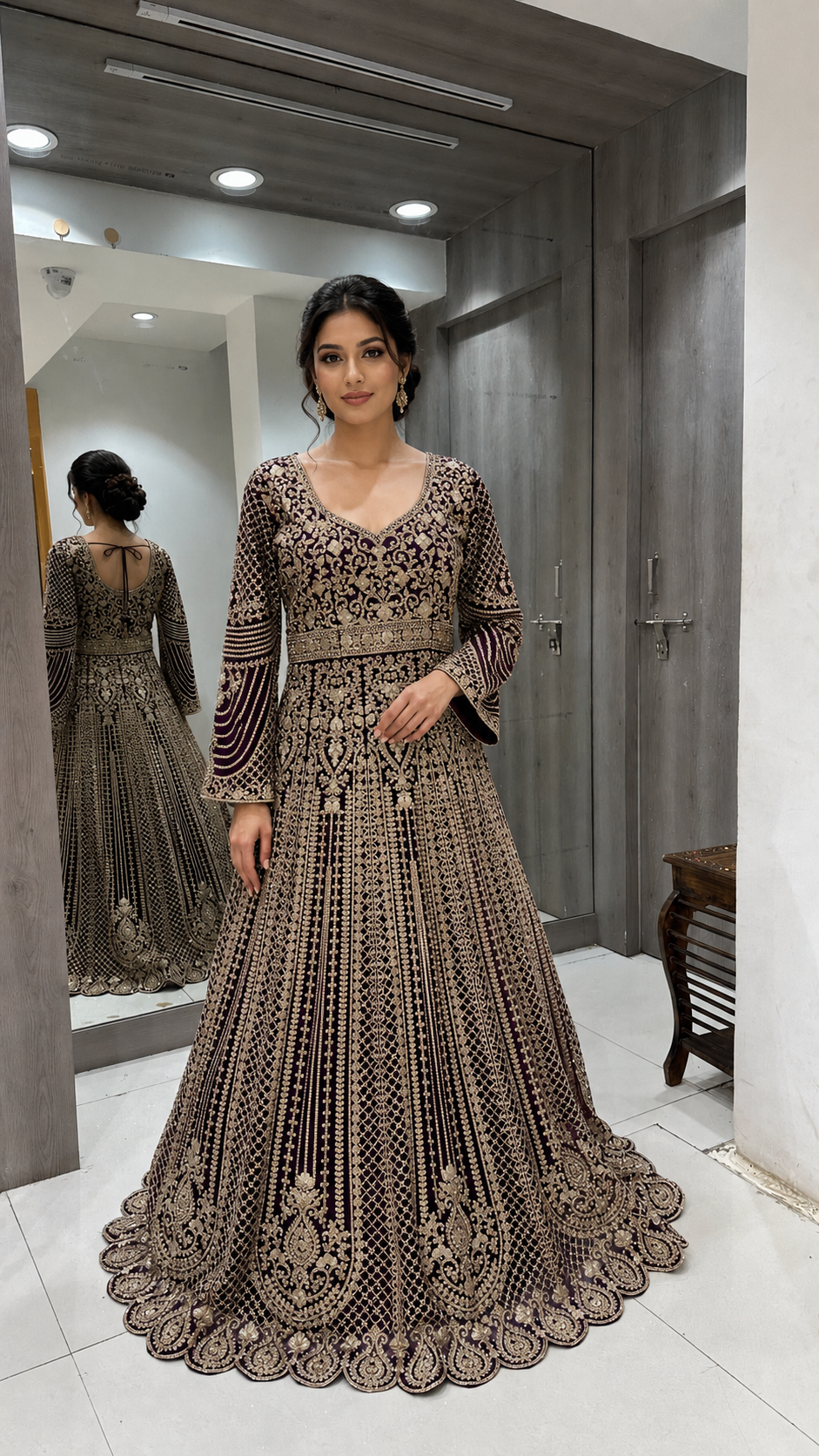 Elegant Plum and Gold Lehenga