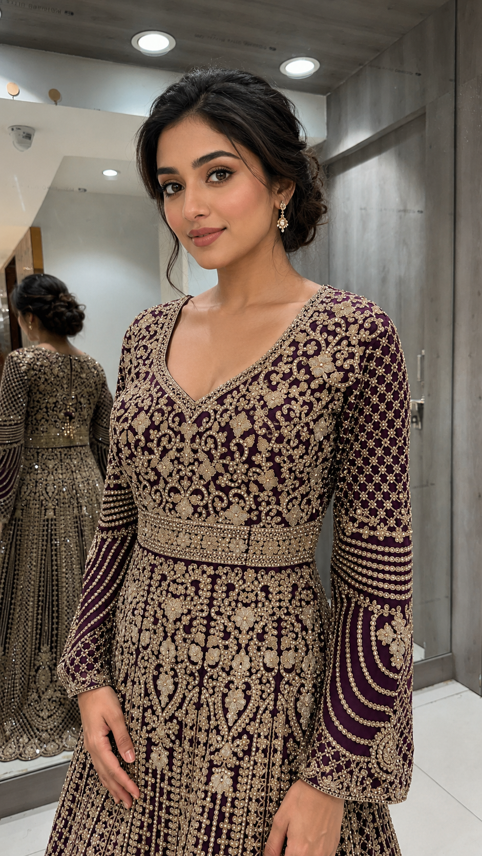 Elegant Plum and Gold Lehenga