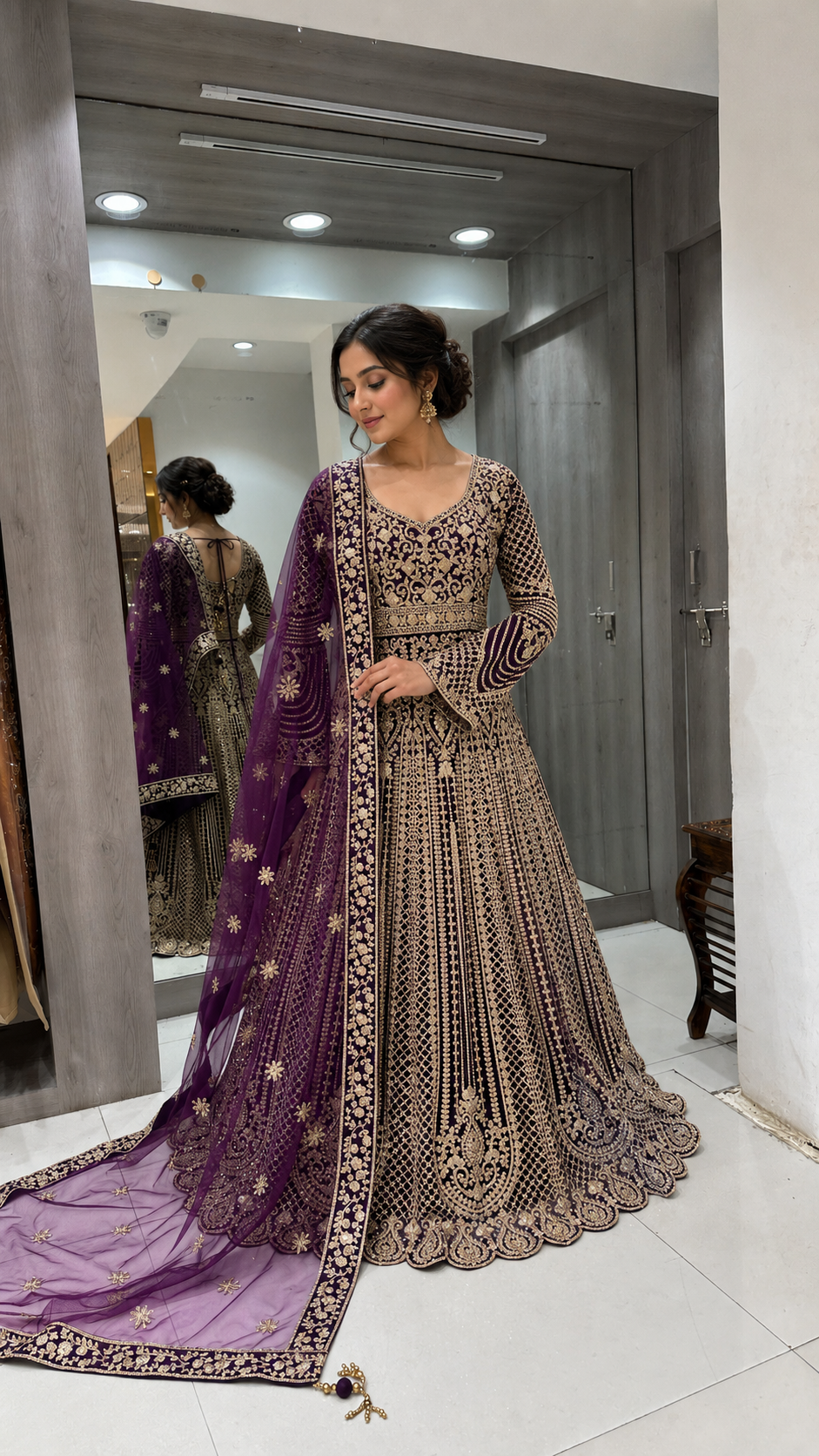 Elegant Plum and Gold Lehenga