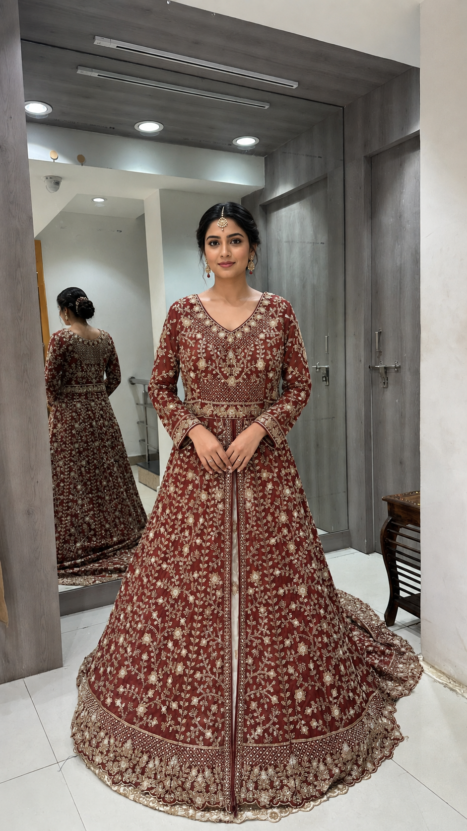 Rust-Maroon Bridal Lenanga