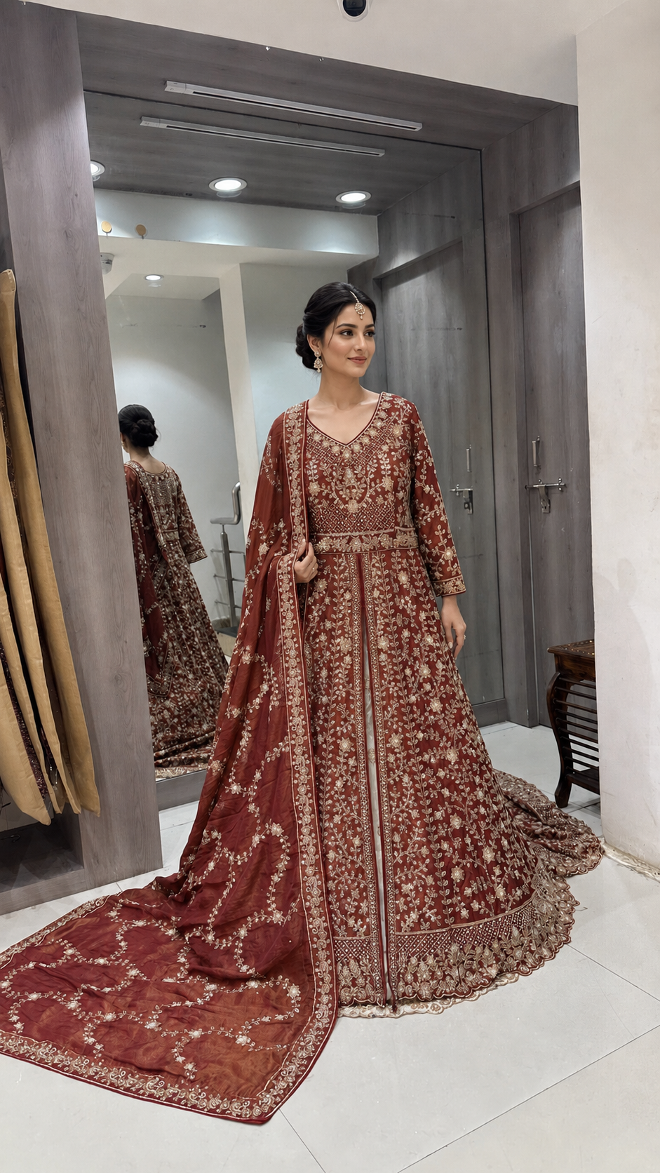 Rust-Maroon Bridal Lenanga