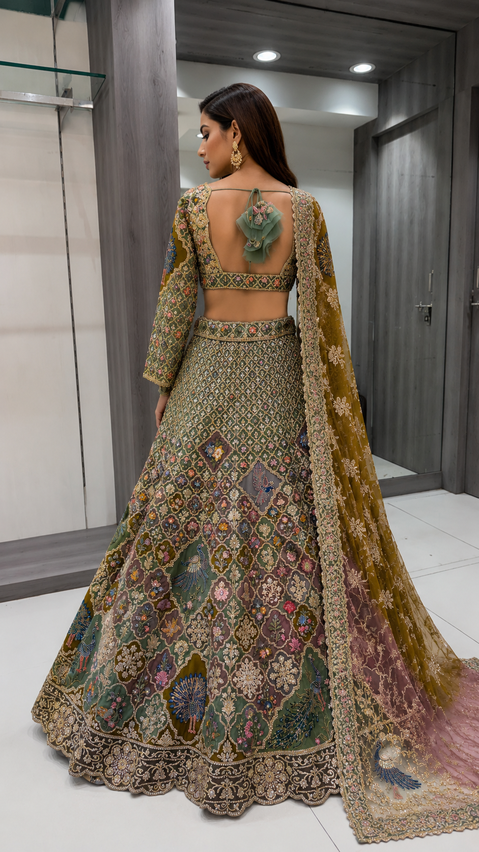 Sage Green Crop Top Lehenga