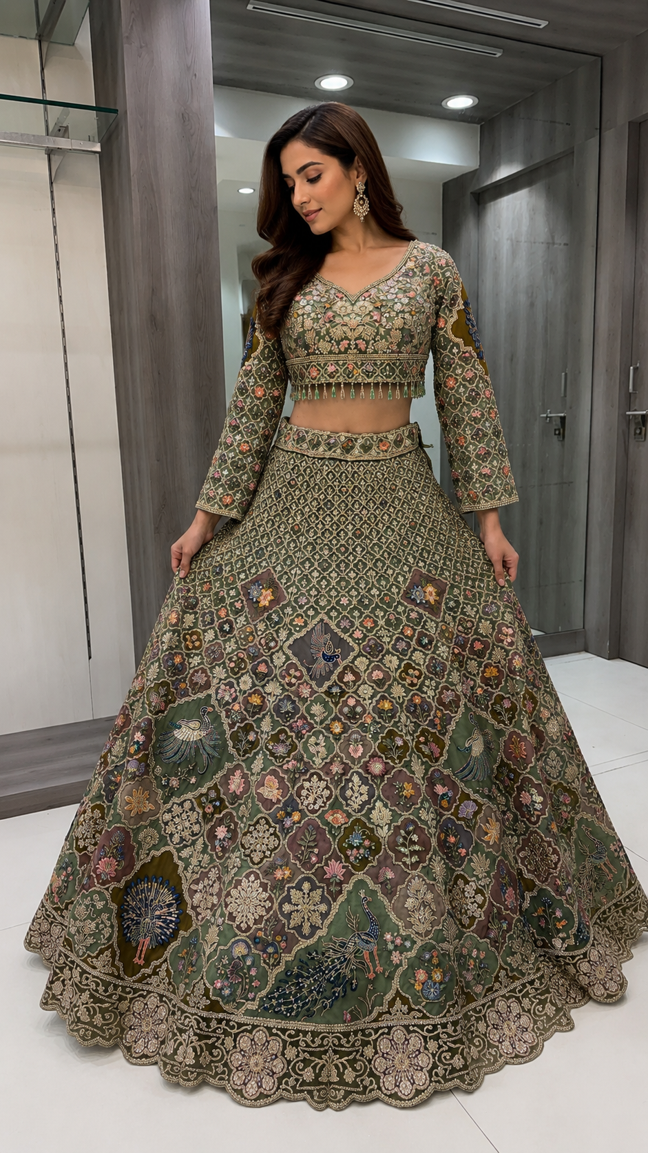 Sage Green Crop Top Lehenga