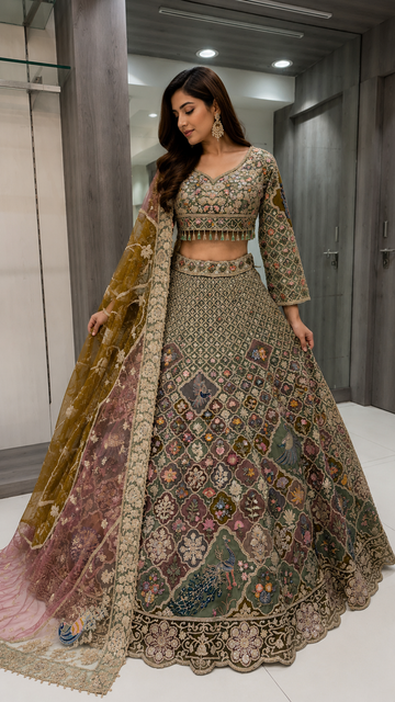 Sage Green Crop Top Lehenga