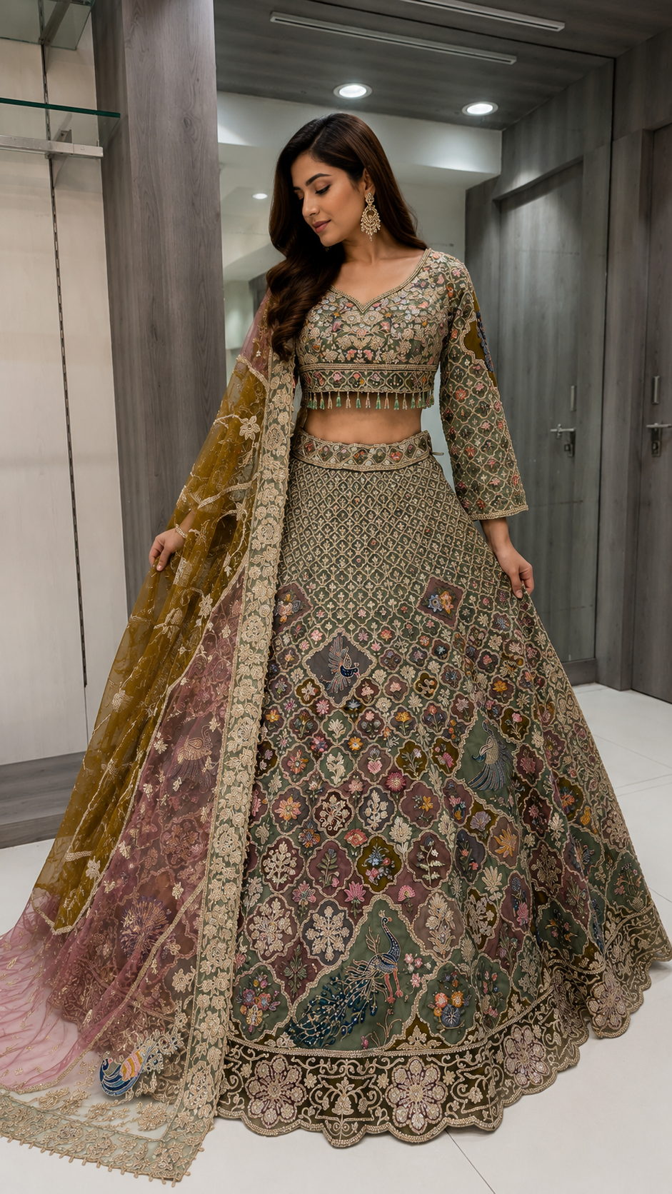 Sage Green Crop Top Lehenga