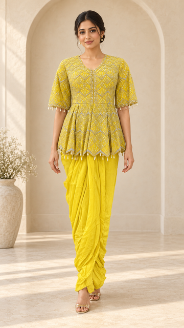 Lemon Yellow Indo western