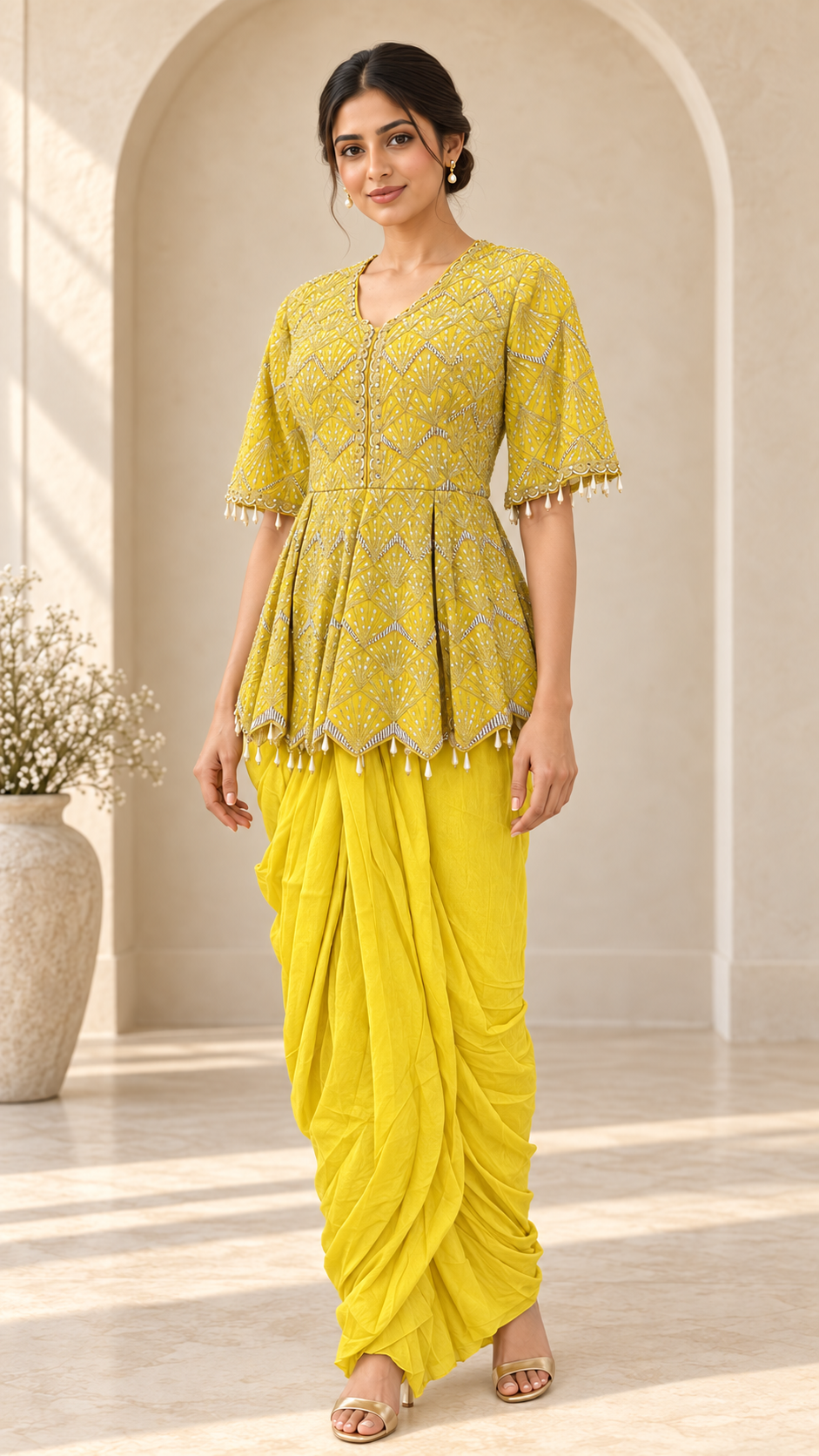 Lemon Yellow Indo western