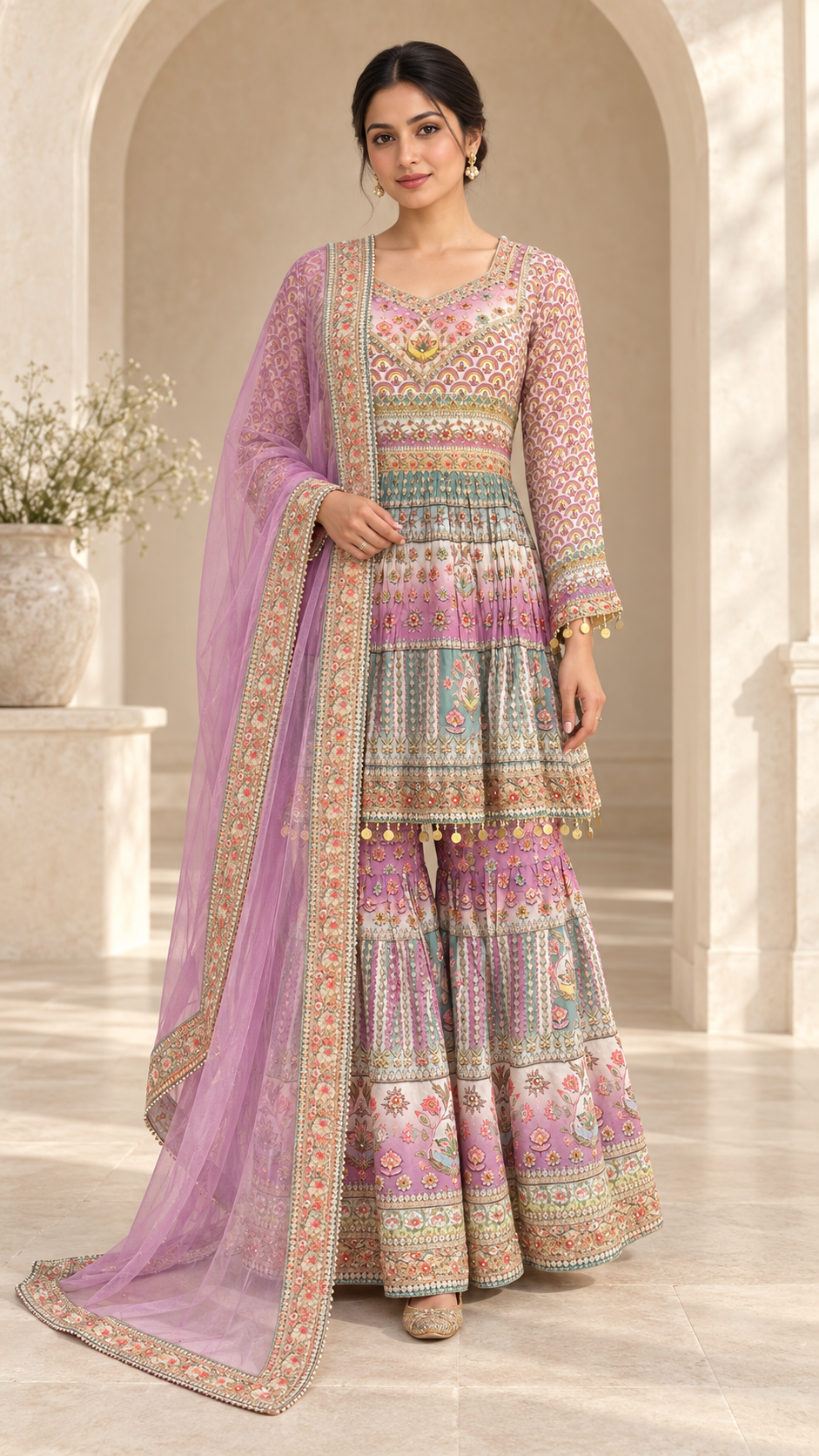 Lilac pink peplum sharara