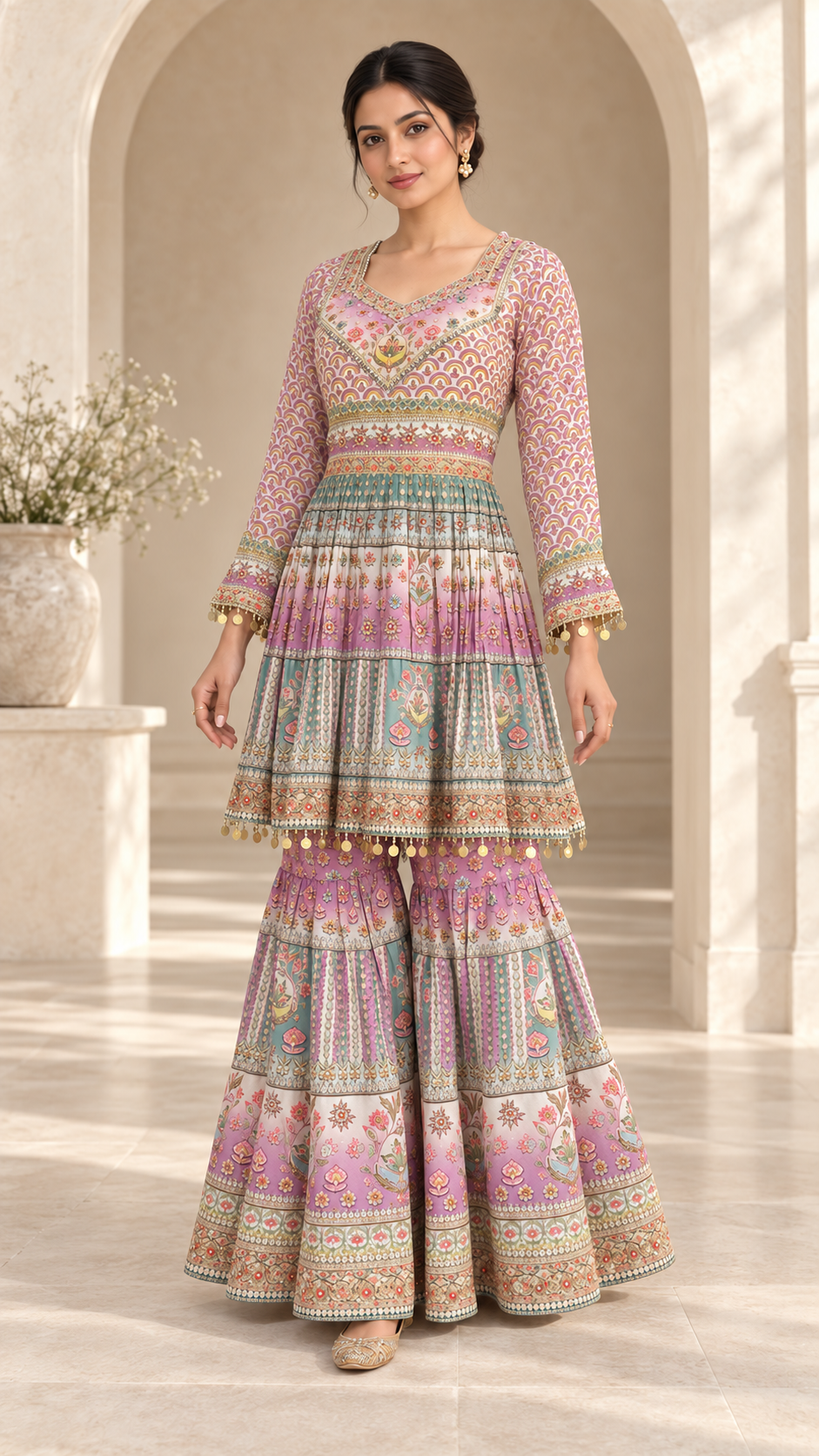 Lilac pink peplum sharara