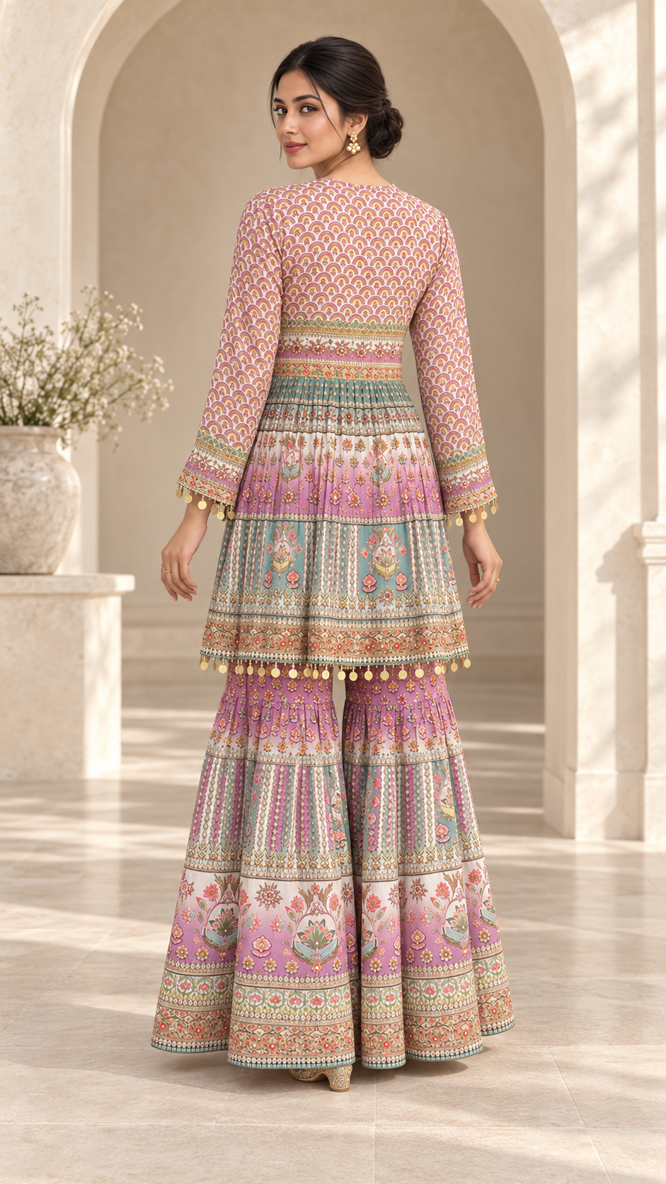 Lilac pink peplum sharara