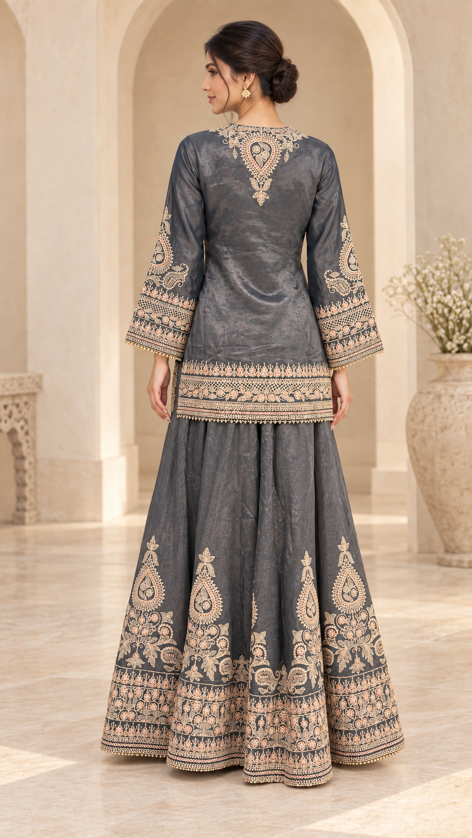 Slate Grey Indo western Plazzo