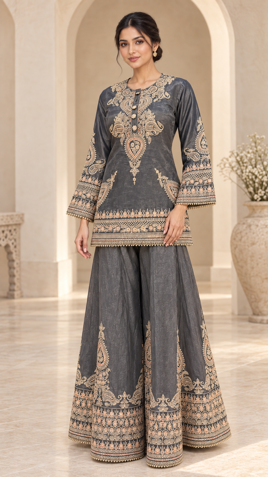 Slate Grey Indo western Plazzo