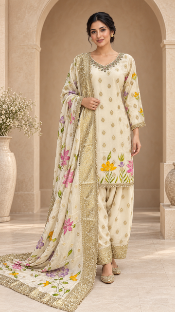 Elegant Ivory floral Suit