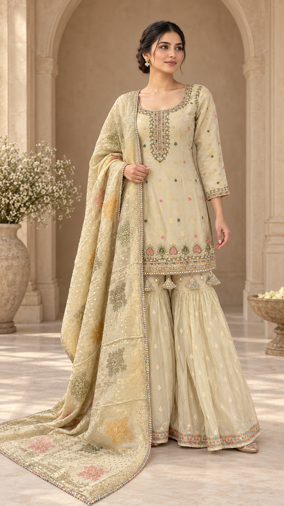 Elegant Ivory Gharara