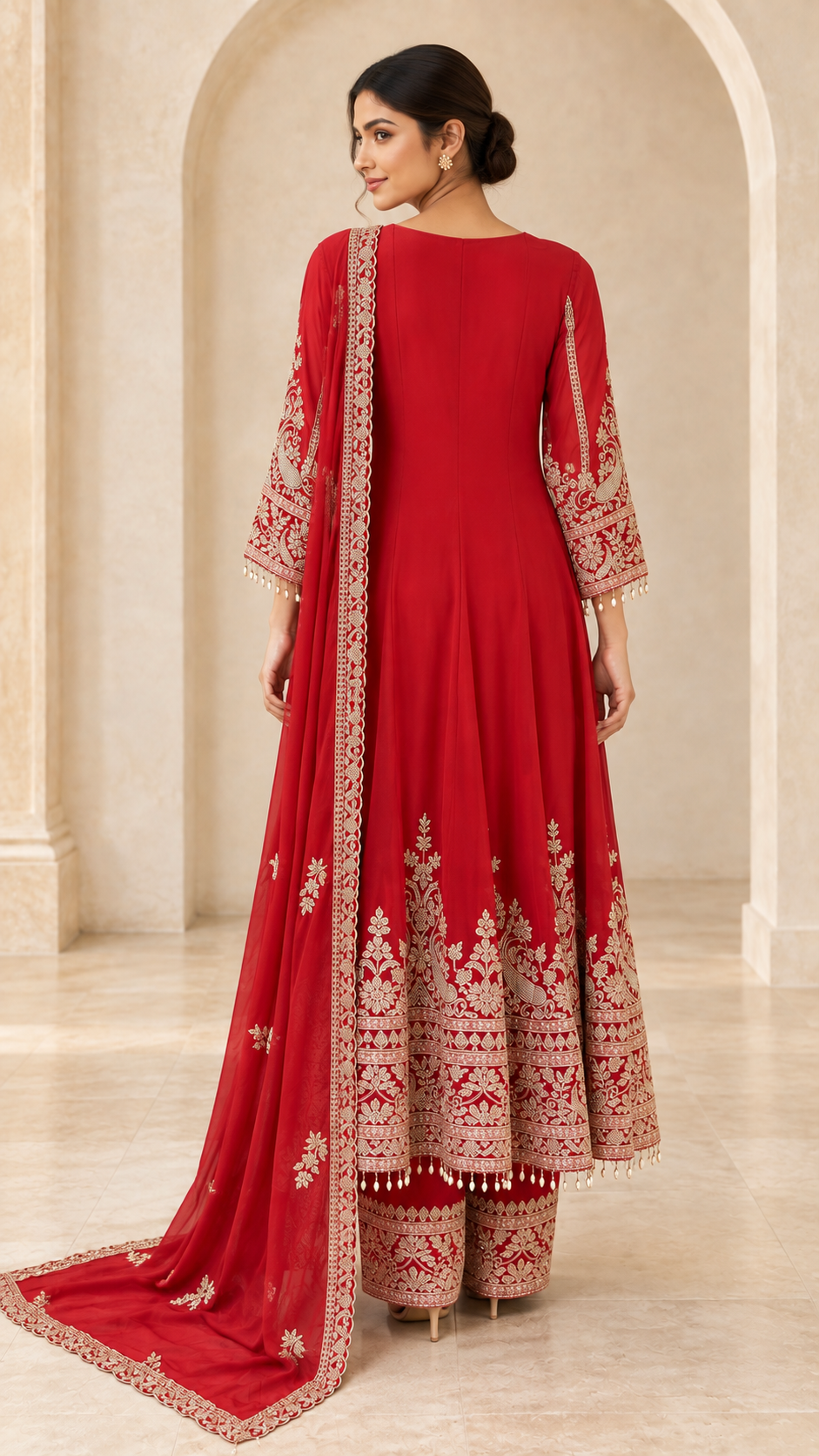 Elegant Red Embroidered Anarkali Frock
