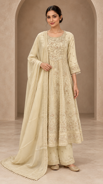 Ivory Embroidered Anarkali Frock