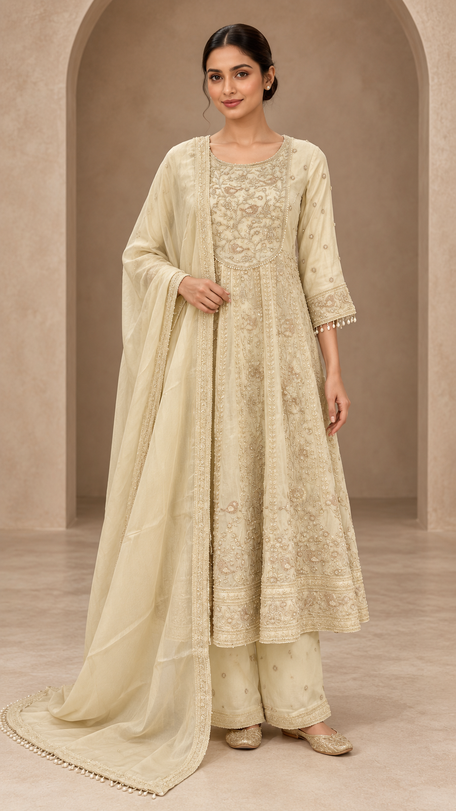 Ivory Embroidered Anarkali Frock