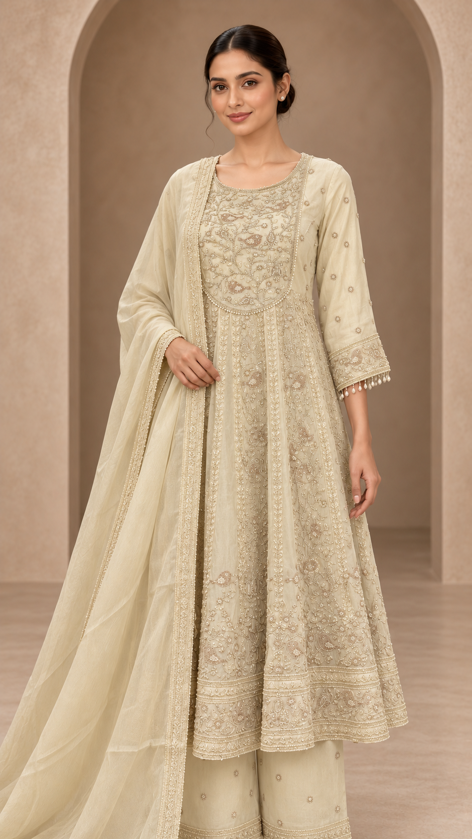 Ivory Embroidered Anarkali Frock