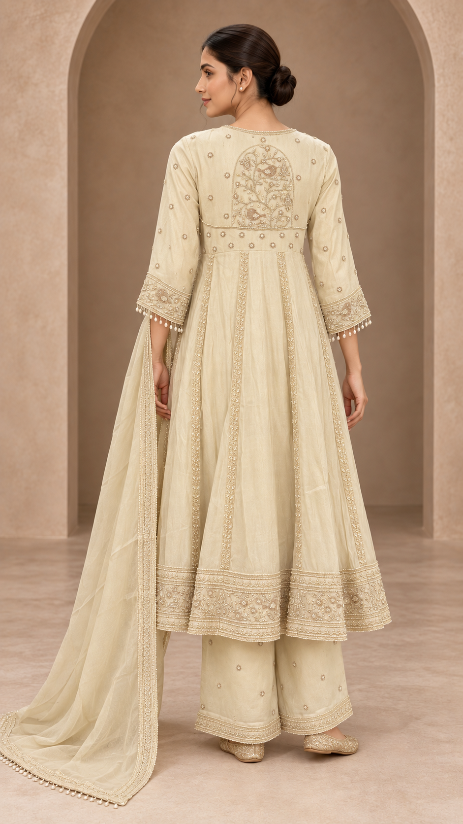 Ivory Embroidered Anarkali Frock