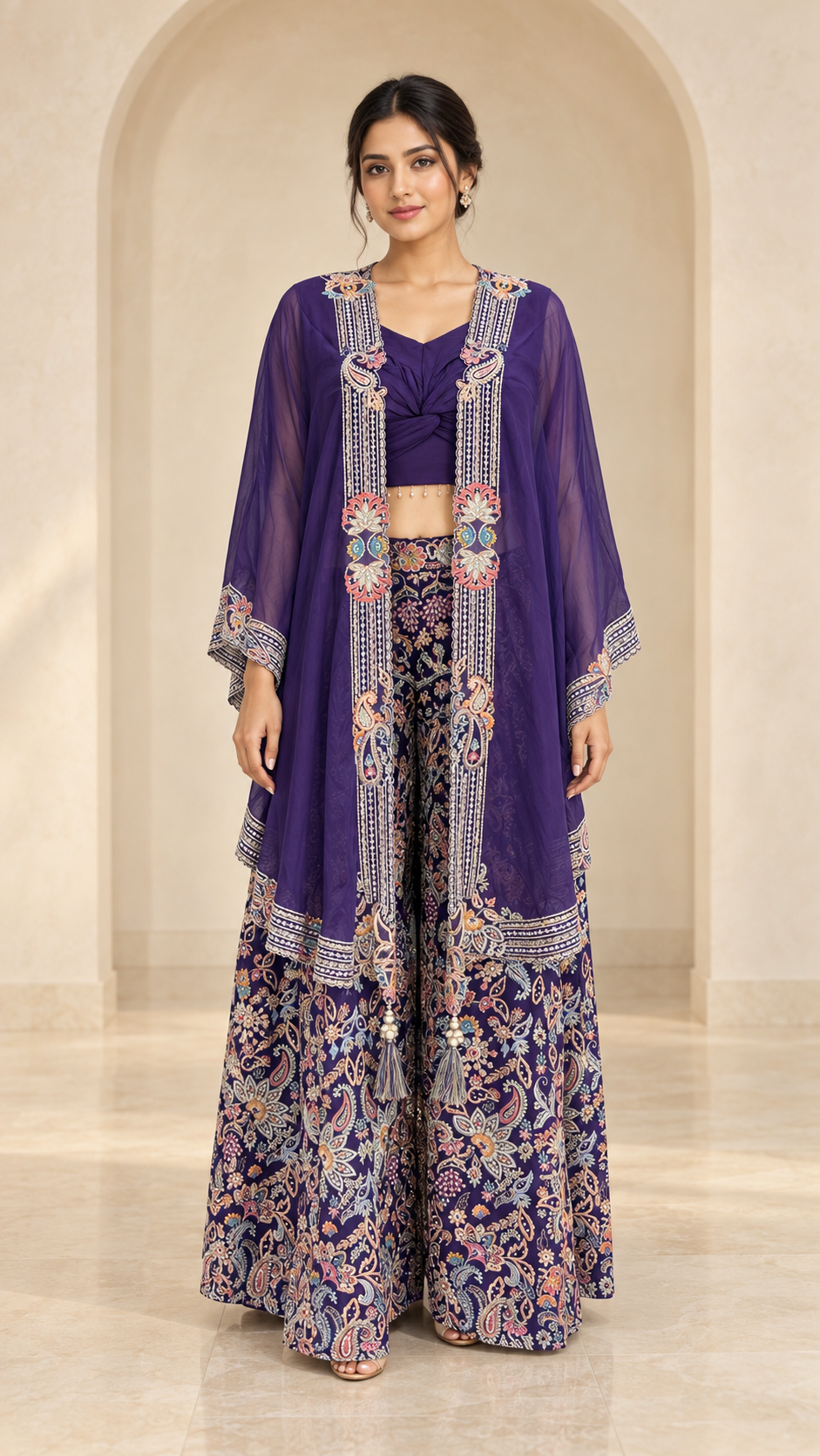 Elegant purple cape Indo western