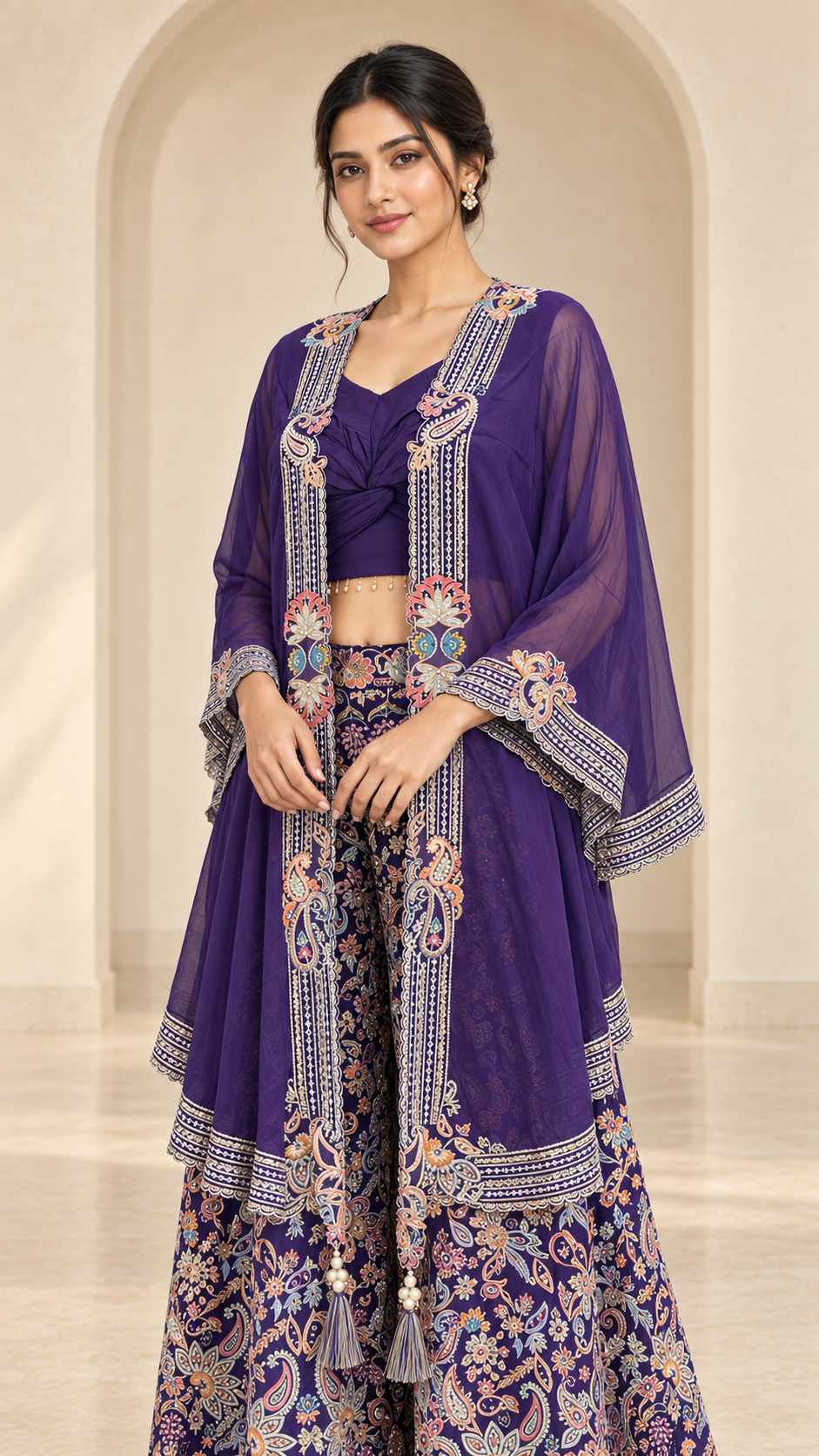 Elegant purple cape Indo western