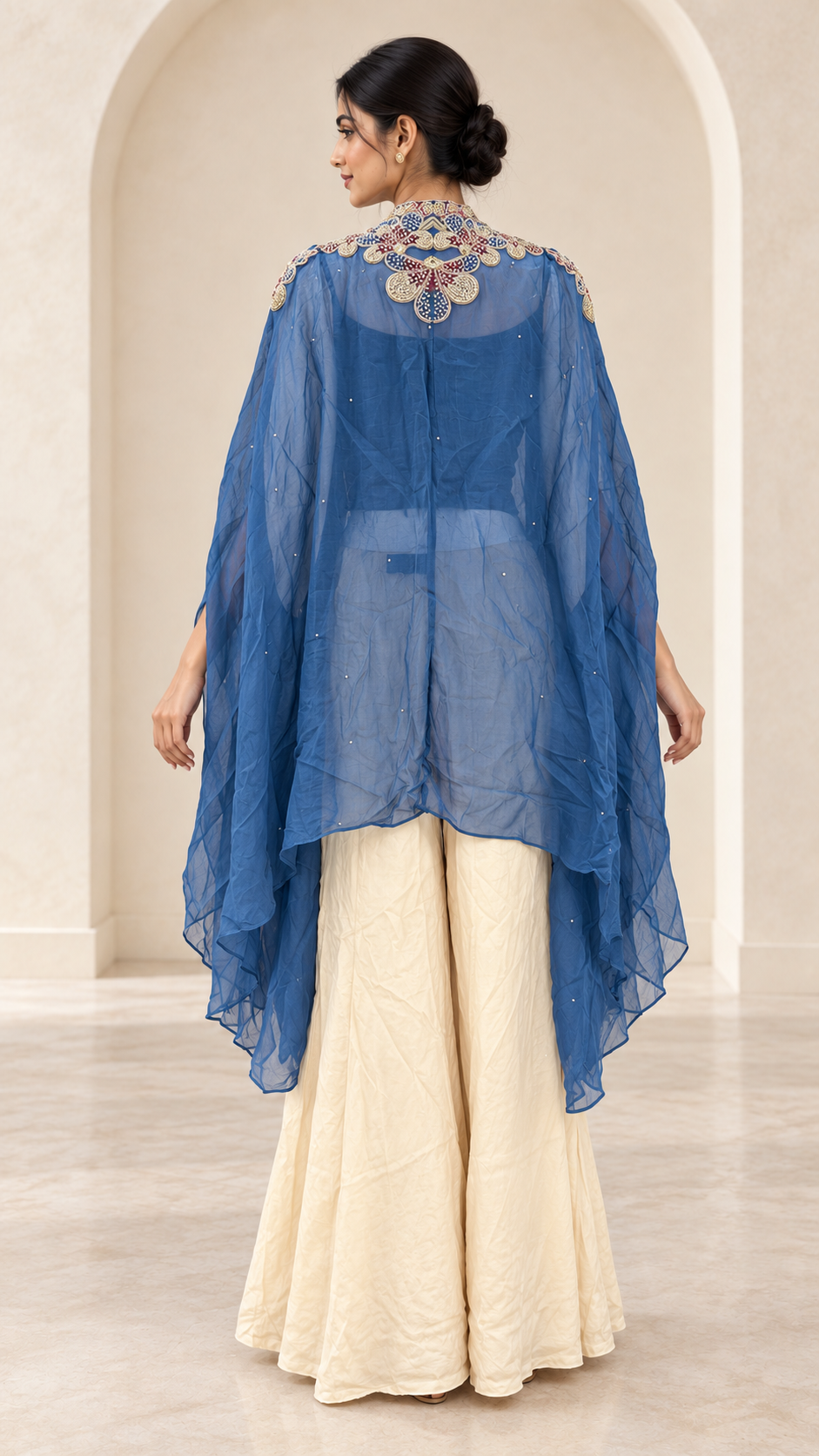 Elegant Dusty Blue Cape Indo western